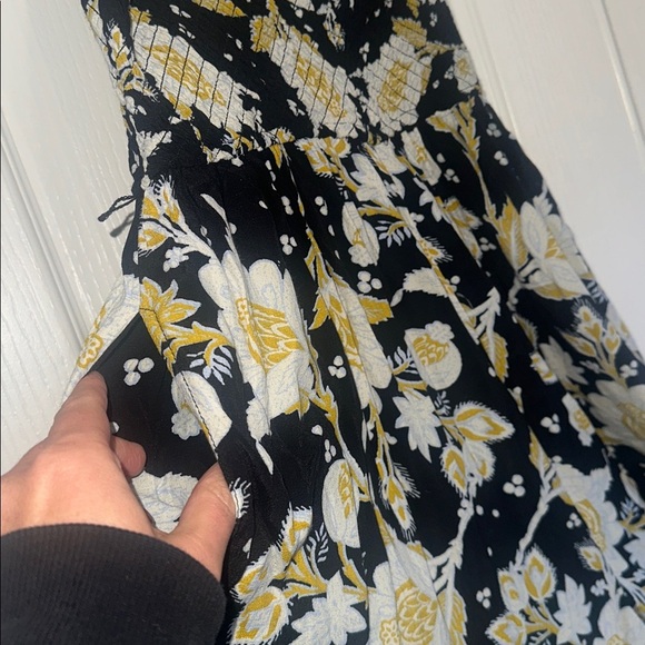 Free People Black Yellow Little of your Love Smocked Floral Jumpsuit size small - Picture 7 of 14